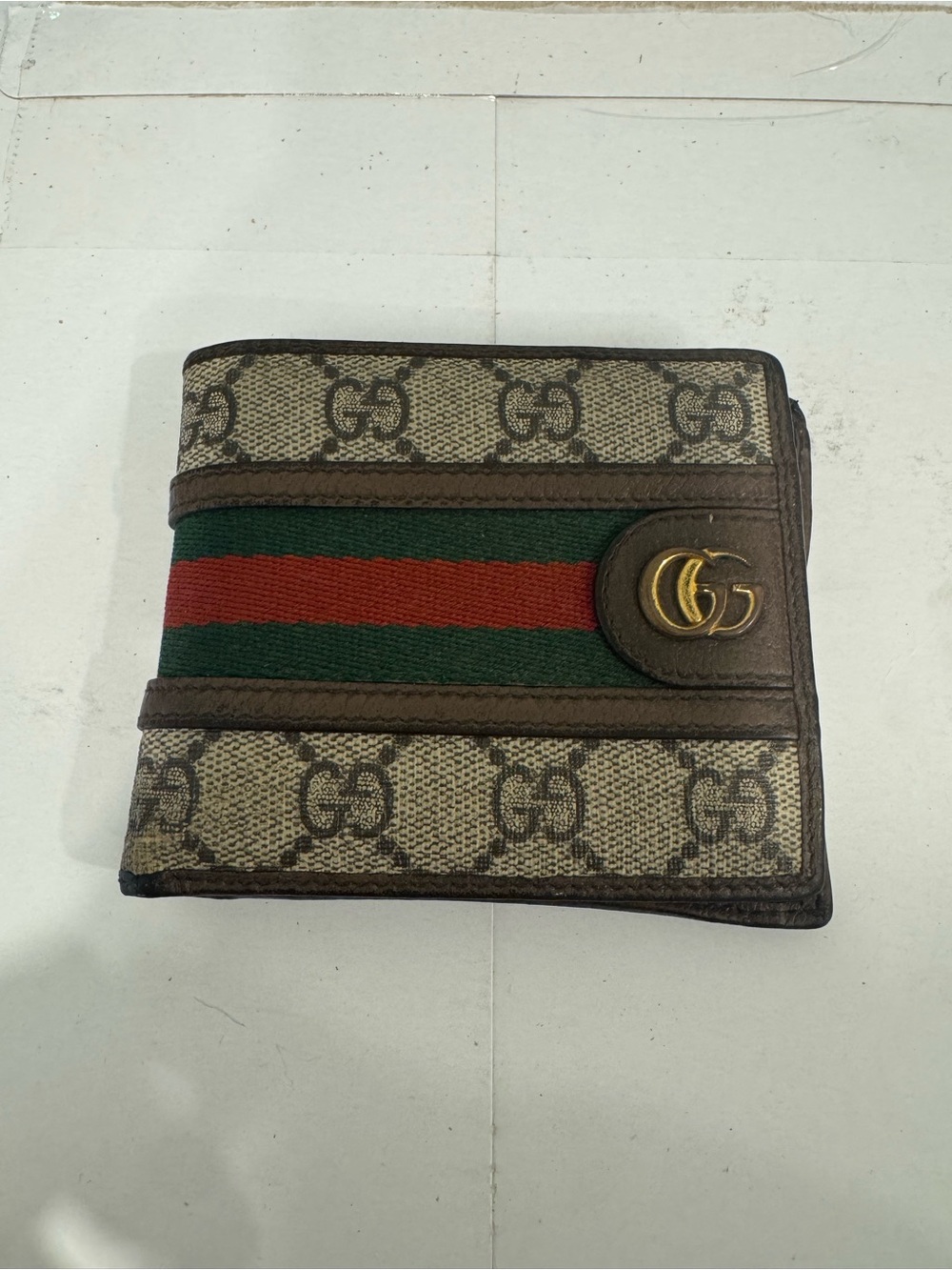 Gucci Brown GG Canvas Wallet with Green and Red Web Stripe